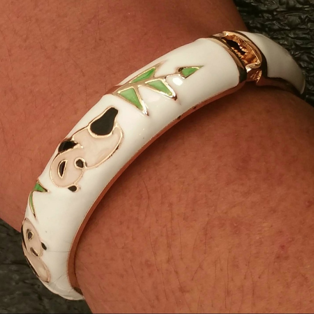 Gold Tone Cloisonne Enamel Panda Bracelet